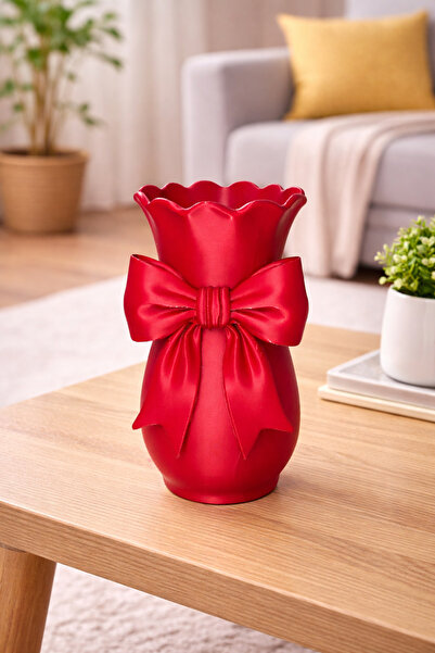 MECH Fiyonklu Plastik Dekoratif Vazo Kırmızı