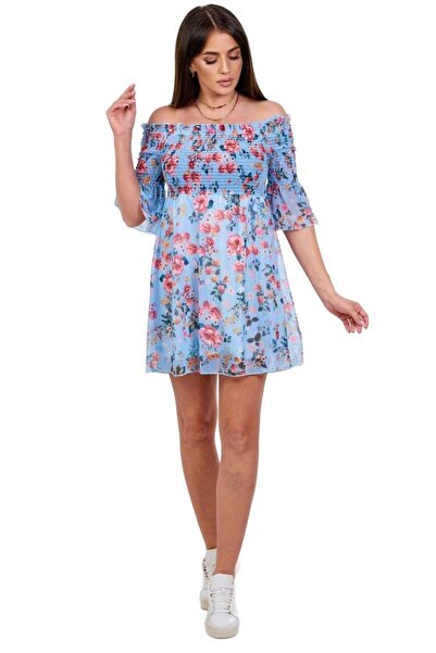 Kesi Rochie spaniolă cu motiv floral, albastru deschis