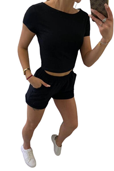 Kesi Set negru din bumbac cu pantaloni scurți