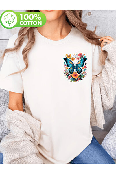 gencerco Tricou Premium Oversize cu imprimeu fluturi colorați, personalizat