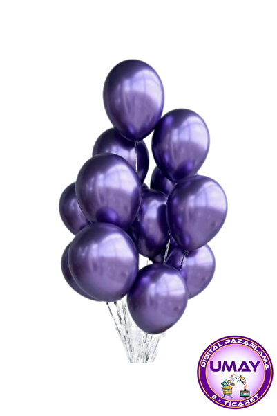 Atom 1 Adet 12 İnç Mor Metalik Balon | Helyum Uyumlu Parlak Lateks Parti & Or...