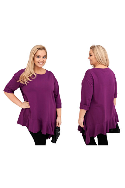 Kesi Bluză de damă violet închis, mărime mare, cu volane și tiv asimetric
