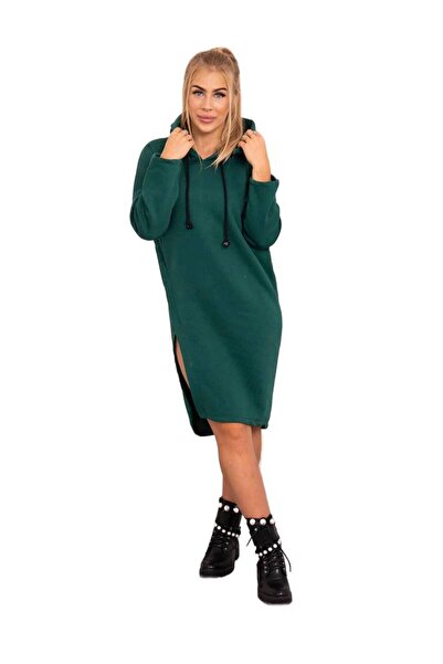 Kesi Rochie verde închis cu glugă și crăpătură laterală
