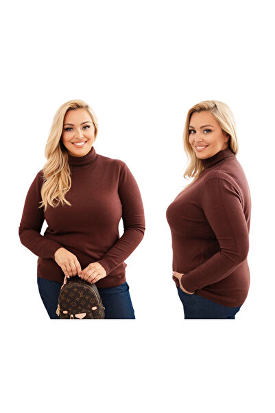 Kesi Brown PLUS SIZE turtleneck sweater for women - soft, flexible, Oversized