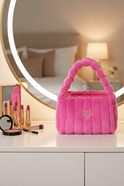 CAŞ DEKORASYON Ružičasta boja Pliš šminke Torba kom