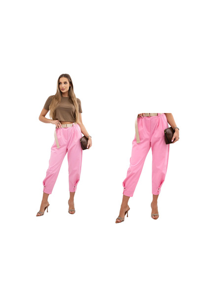 Kesi Pantaloni de damă cu talie înaltă, roz deschis, de vară Punto