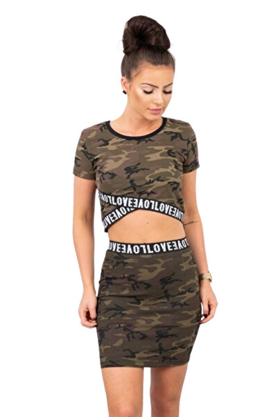 Kesi Set bluză și fustă camuflaj, kaki+verde