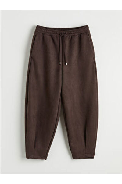 LC Waikiki M1 Season Brown Elastic Waist Suede-Look Women's Trousers