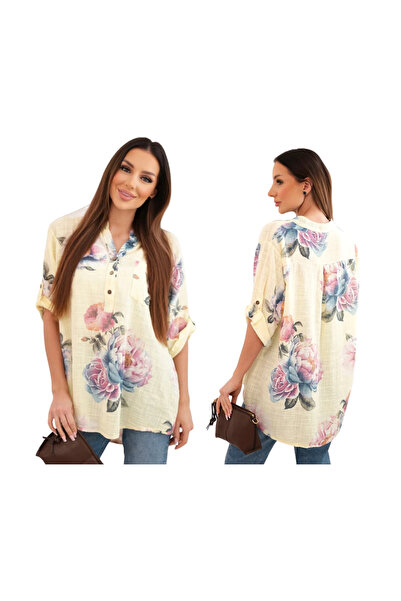 Kesi Women's oversized yellow blouse with Printed