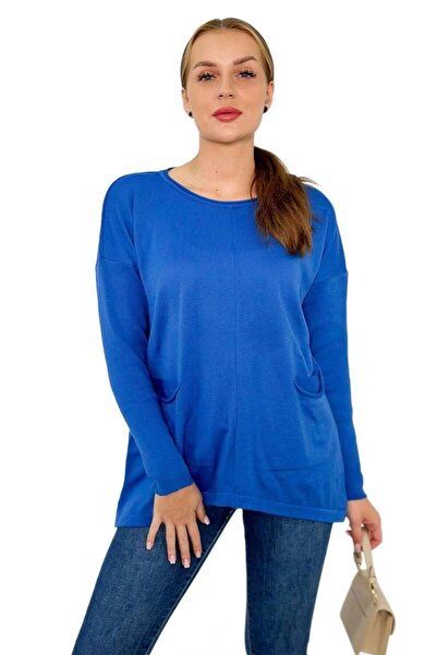 Kesi Pulover albastru-albăstrele cu buzunare frontale