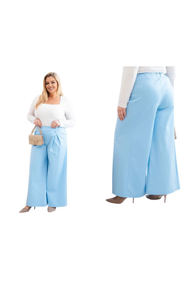 Kesi Elegant women's blue pants, plus size, with High-Leg and wide cut
