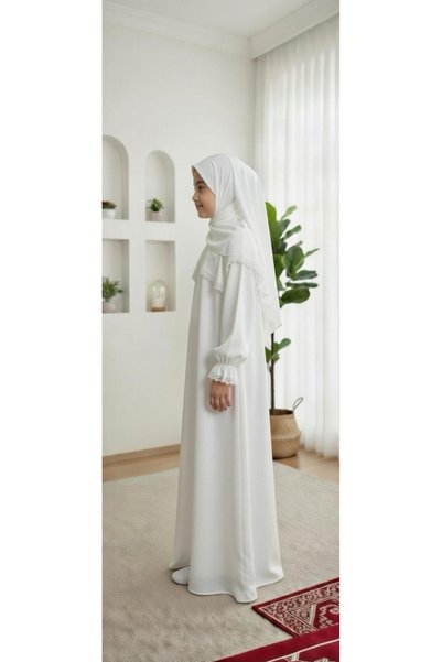 ARMİZA Pmuklu Dantelli Çocuk Namaz ve Umre Elbisesi (14-15-16 YAŞ)