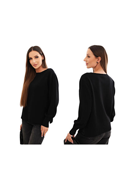 Kesi Pulover de damă din viscoză cu mâneci lungi și crăpături pe laterale, negru