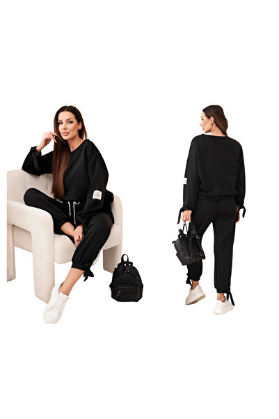 Kesi Set trening negru pentru femei din viscoză cu legături la mâneci