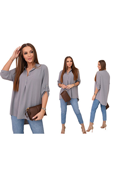 Kesi Women's gray blouse with rolled up sleeves