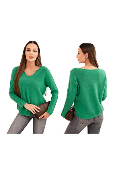 Kesi Pulover verde cu decolteu în V pentru femei