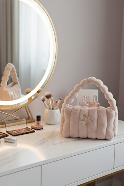 CAŞ DEKORASYON Krem boja Pliš Šminka Torba