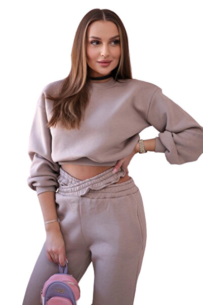 Kesi Set izolat cu hanorac scurt, bej închis