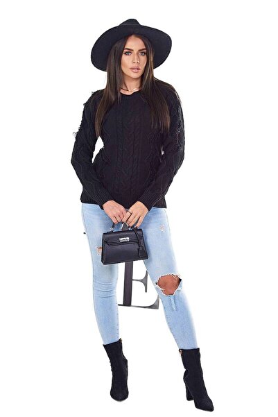 Kesi Pulover tricotat cu împletitură, negru