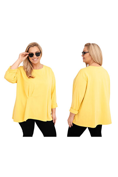 Kesi Bluză galbenă cu mânecă lungă din bumbac, mărime mare, pentru femei