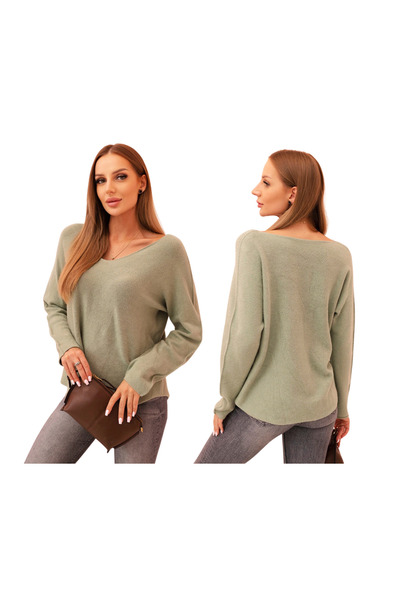 Kesi Pulover kaki deschis pentru femei cu decolteu în V