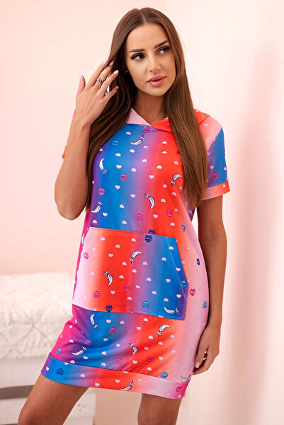 Kesi Rochie de damă din bumbac, cu buzunar și guler, într-un model roșu colorat
