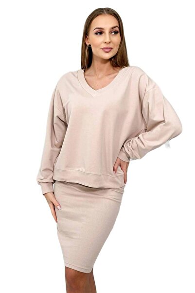 Kesi Set: bluză + rochie cu dungi, bej