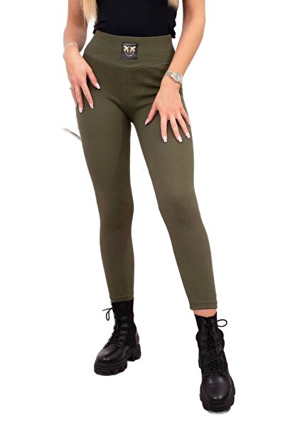 Kesi Colanți kaki cu talie înaltă și nervuri