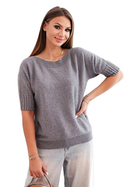 Kesi Pulover gri de damă cu mâneci scurte