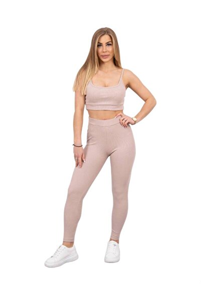 Kesi Set cu bluză și top bej cu nervuri