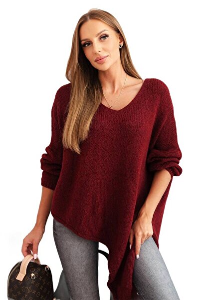 Kesi Pulover asimetric din lână pentru femei, mărime mare, cu decolteu în V, ...