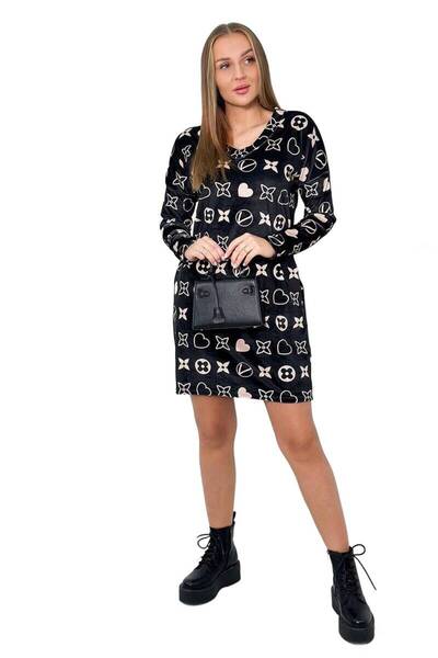 Kesi Rochie de catifea cu model decorativ, neagră