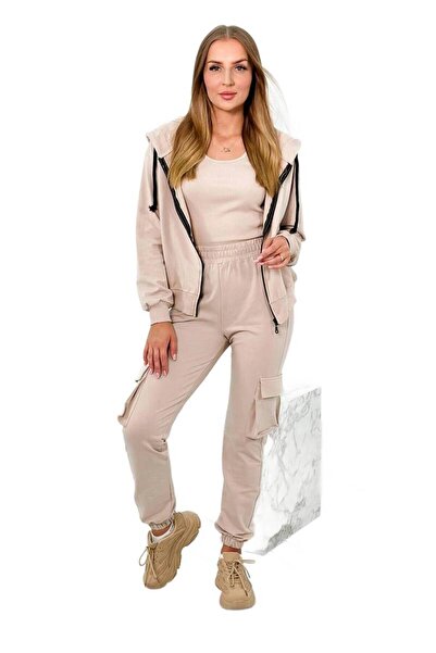 Kesi Set 3 în 1: hanorac + top + pantaloni, bej deschis