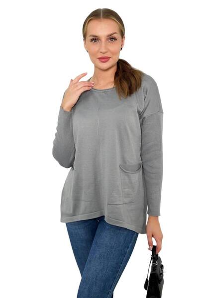 Kesi Pulover gri cu buzunare în față