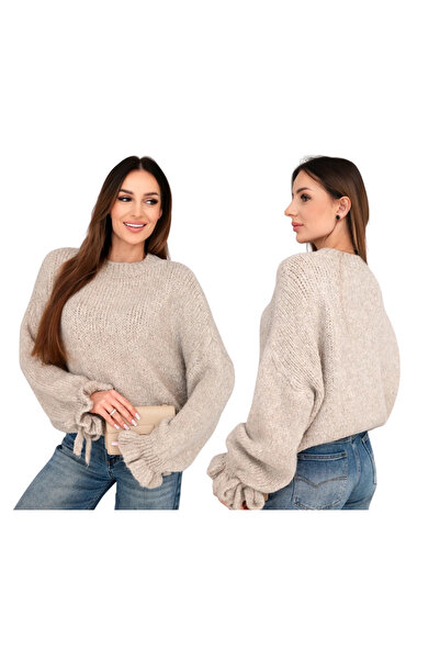 Kesi Women's dark beige mohair sweater with puff sleeves