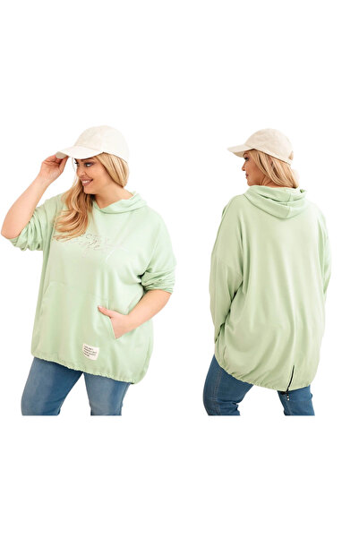 Kesi Hanorac din viscoză pentru femei, mărime mare, cu glugă și imprimeu, cul...