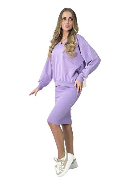 Kesi Set: bluză + rochie cu dungi, mov