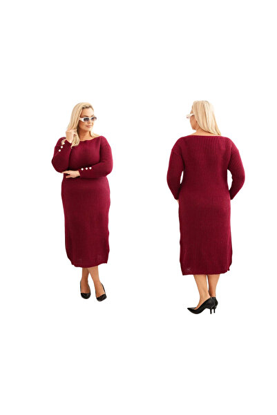 Kesi Rochie tip pulover din mohair vișiniu pentru femei, mărime mare