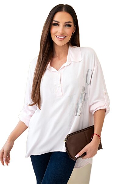 Kesi Women's candy pink Viscose blouse with collar and 3/4 sleeves