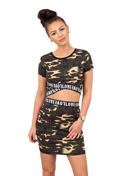 Kesi Set bluză și fustă camuflaj, kaki+maro