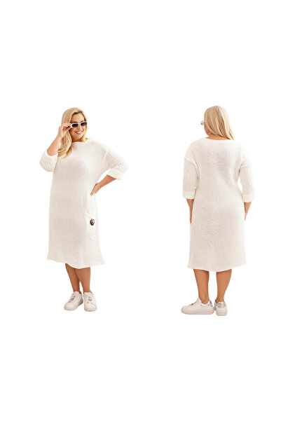 Kesi Women's ecru sweater dress, plus size, made of mohair, with Functional P...