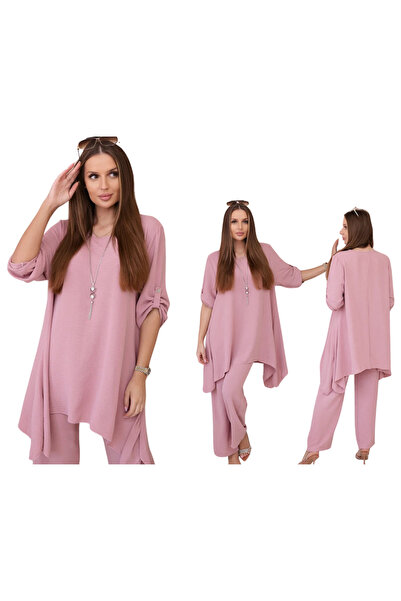 Kesi Set de damă roz pudrat cu colier: tunică și pantaloni largi