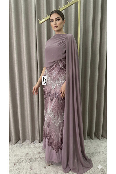 TOP BERLANTY "Lavender Night" evening dress with embroidered cape design