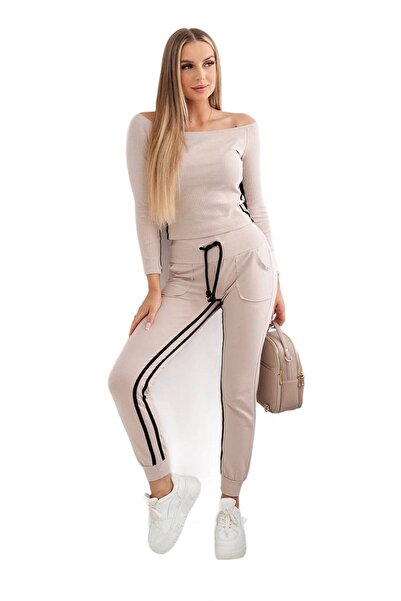 Kesi Set cu dungi duble bej + negru
