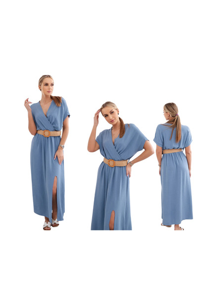 Kesi Rochie maxi de vară pentru femei, din denim, cu decolteu înfășurat