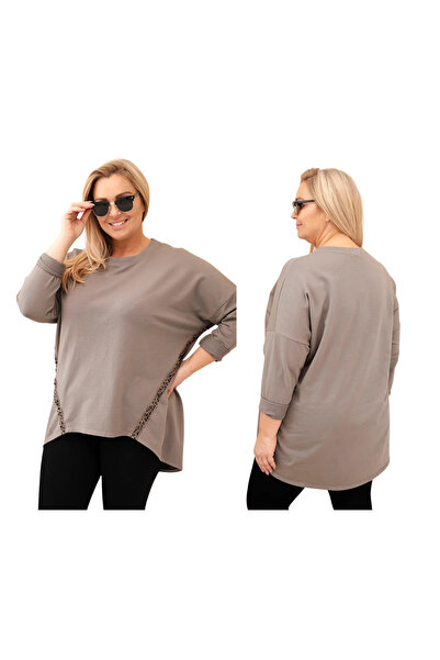 Kesi Bluză de damă Fango Plus Size din bumbac cu dungi laterale și spate mai ...