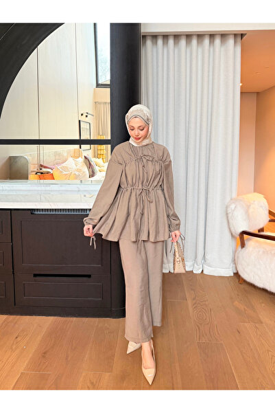 Miraydın Butik Modal Set M41650 with Ruched Front Tunnels - Mink