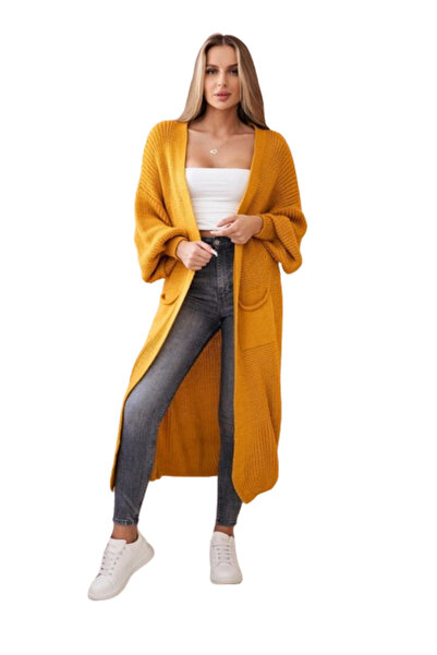 Kesi Cardigan galben muștar supradimensionat pentru femei, cu mâneci lungi și...
