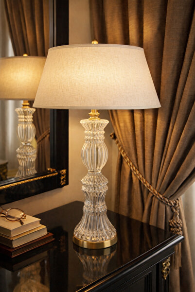 Vinner Aurelia Kristal Cam Abajur – Eskitme Gold Detaylı Dekoratif Masa Lambası