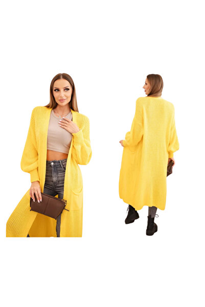 Kesi Cardigan de damă galben închis, supradimensionat, cu mâneci lungi și buz...
